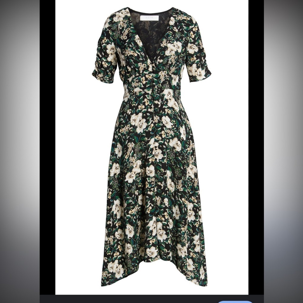 Astr Black and Cream Floral Midi Dress - Picture 2 of 2